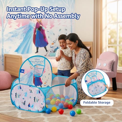 Image of Amazon Brand - Jam & Honey Disney Frozen Pop-Up Ball Pool Tent with 25 Balls & Basketball Hoop | Non-BPA Balls | Indoor & Outdoor Play Tent | 2+ Years