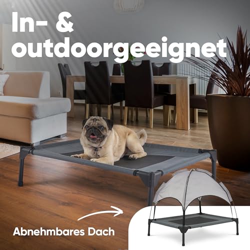 Deuline Hundeliege mit Dach erhöhtes Hundebett Garten Outdoor Haustierliege M-76x61x18/71cm GRAU 520080
