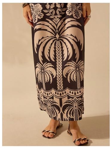 Image of SHENHE Women's Tropical Print Halter Neck Maxi Dress with Cutouts and Tie Knot at Backless and Split Hem