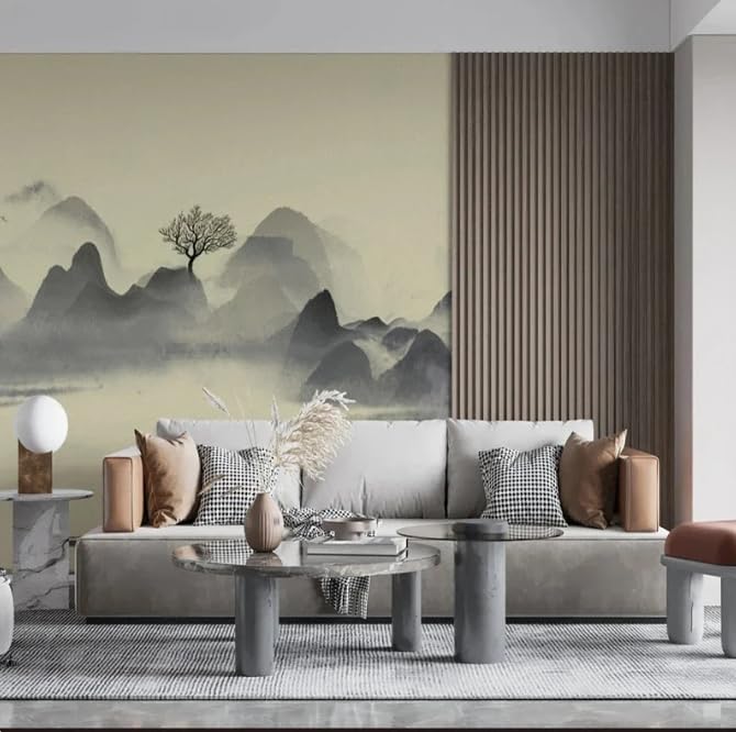 Fresque murale 3D pour un salon moderne et chaleureux - 3