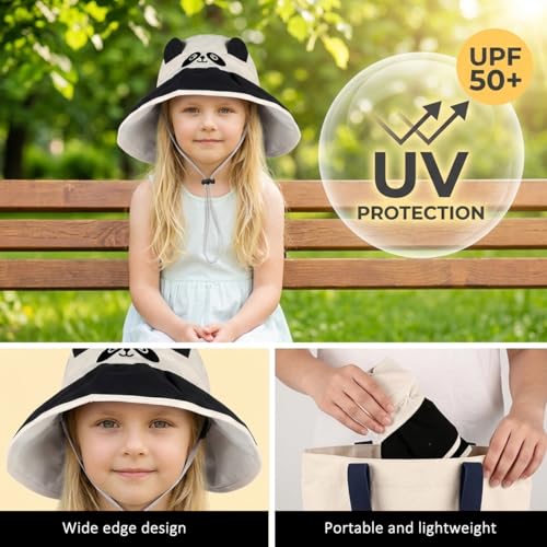 Image of SNOWIE SOFT Wide Brim Sun Hat for Kids Girls with Neck Flap Shawl, UPF 50+ Adjustable Chin Strap Sun Protection Hat for Girls 2-10 Years Old, Summer Breathable Sun Visor Hat Windproof Beach Hat