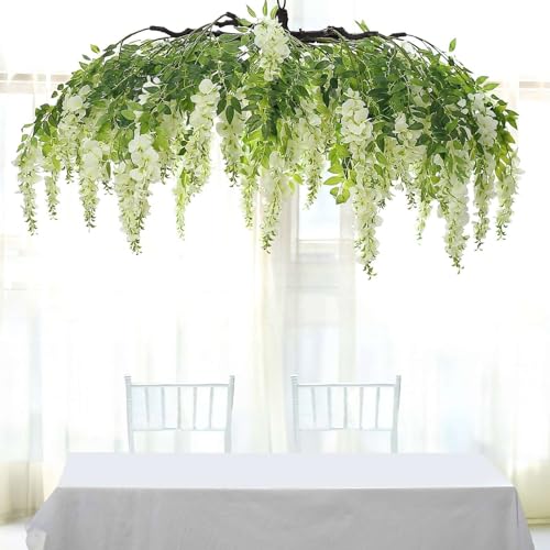 Efavormart 55" Cream Artificial Silk Wisteria Vine Round Hanging Canopy,