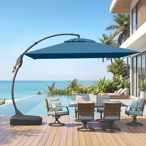 Image of Grand patio 10x10 FT Sunbrella Square Umbrella with Base, Sapphire Blue