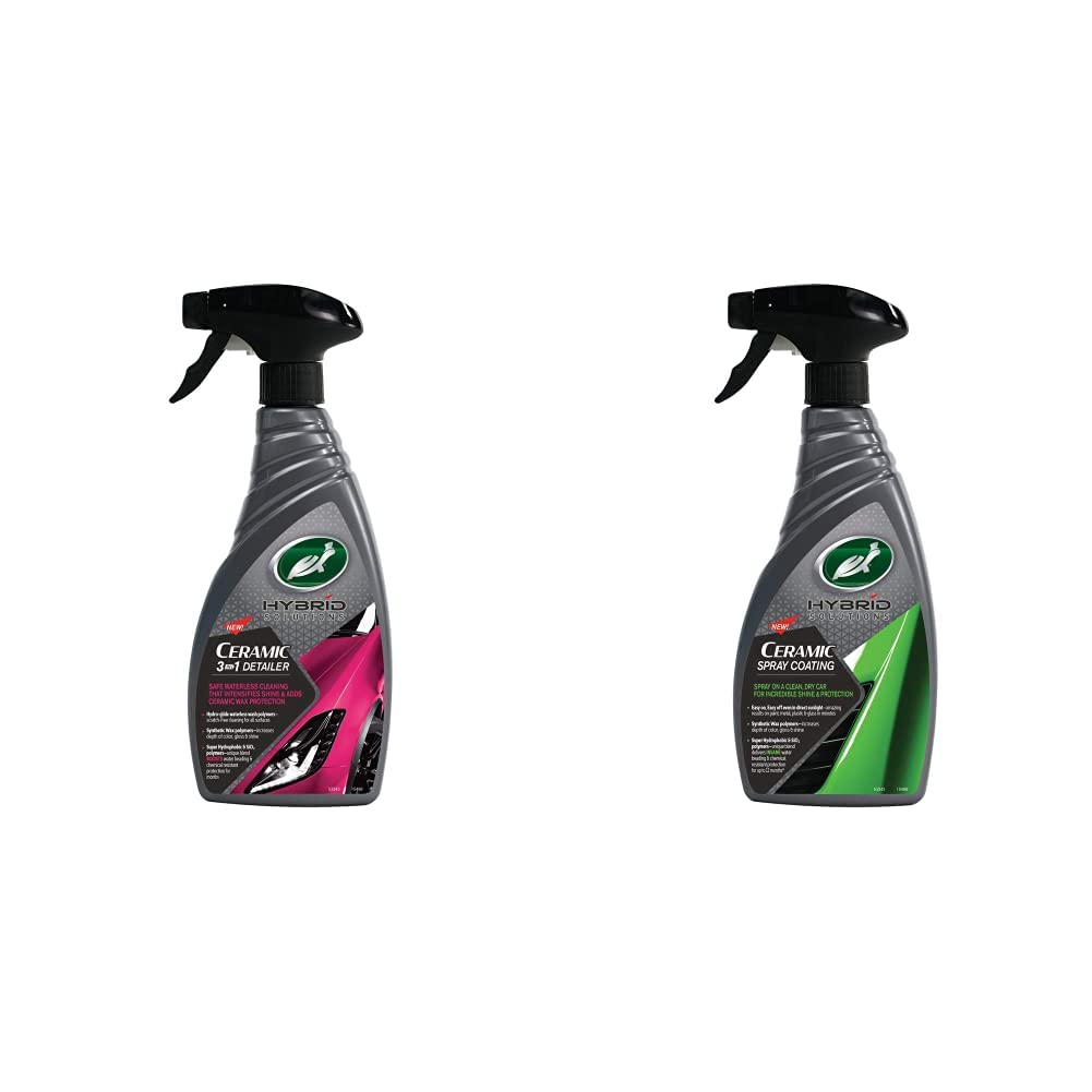 Turtle Wax 53353 Schnelles, schützt und glänzt, Hybrid Solutions Keramik Spray Coating Auto Wachs, Schutz für 6 Monate & 53343 Hybrid Solutions Ceramic 3-In-1-Detailer Für Autos 500Ml