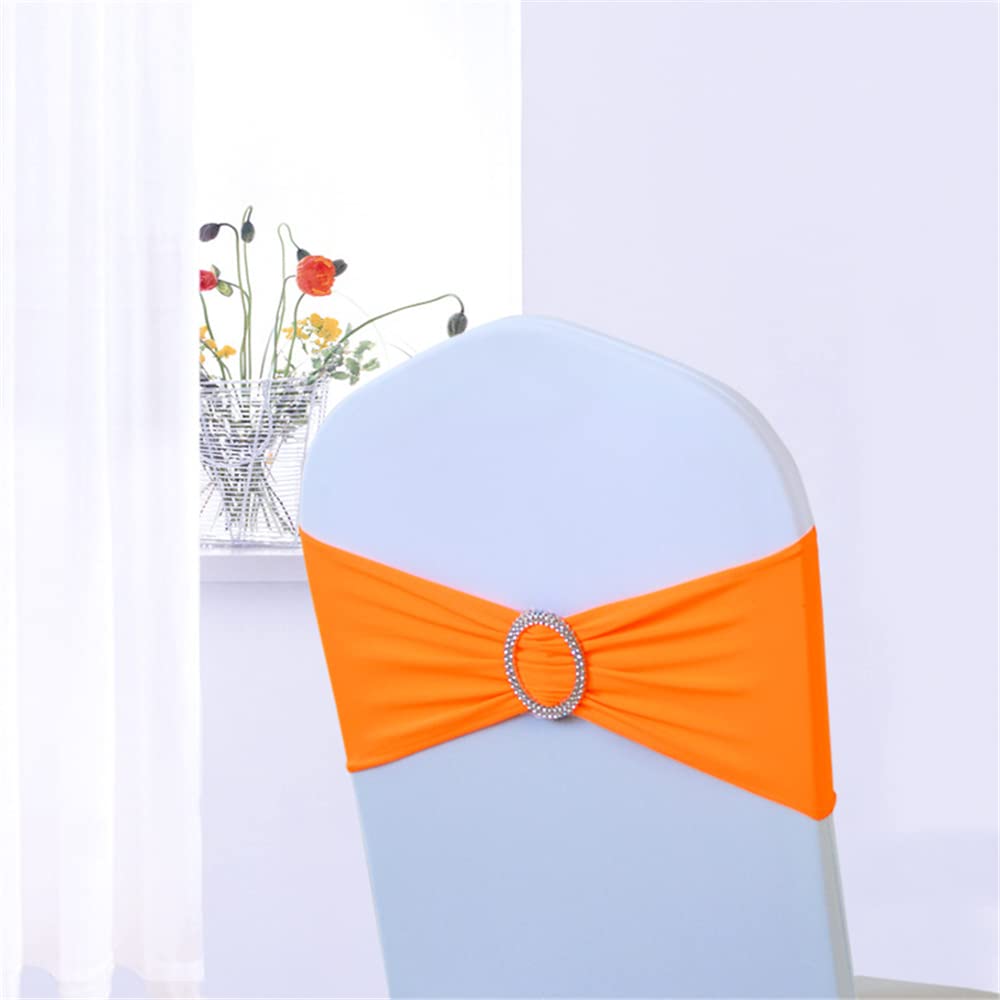 Highdi Spandex Stuhl-Schärpen, Stretch Schleifen Stuhlbänder mit Schnalle Schieber Elastische Lycra Stuhlschärpen für Party Bankett Hotel Hochzeit Stuhl Dekorationen (100pc,Orange)