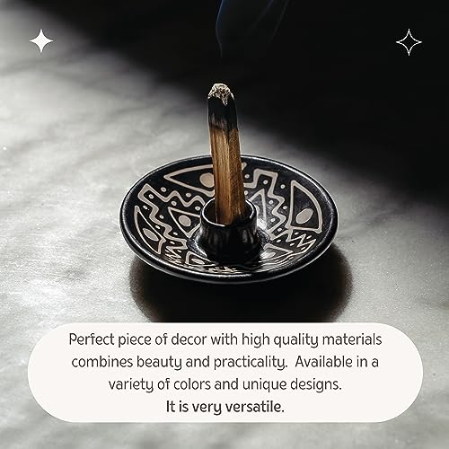 Luna-Sundara-Authentic-Peru-Pottery-Palo-Santo-Stick-Holder-and-Incense-Holder-Includes-5-Palo-Santo-Sticks-Handmade-Ceramic-Smudge-Bowl-Sage-Holder-Palo-Santo-Holder-Black-and-White