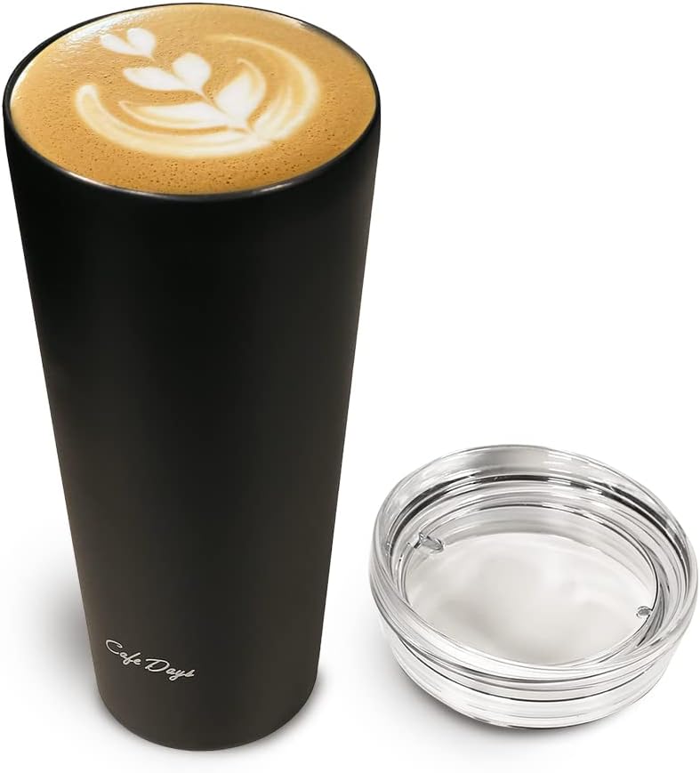 Iris Ohyama NCD-L470 Cafe Days Tumbler, Water Bottle, 16.1 fl oz (470 ml), Spill-Resistant, Cafe Style Spout, Heat Retention, Cold Retention, Tumbler with Lid, Slim Type, Black