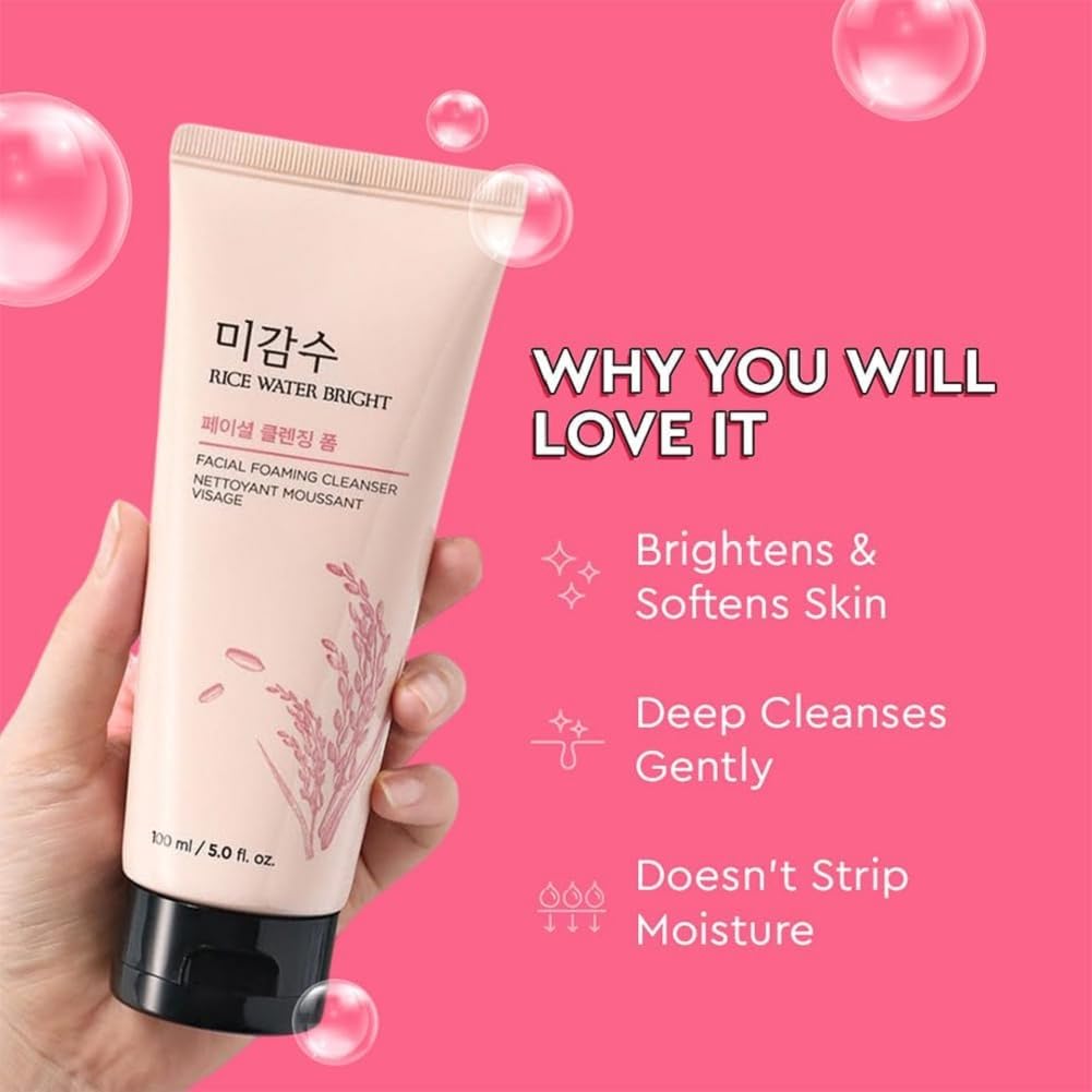The Face Shop Rice Water Bright Foaming Face Wash 100ml | Face Wash for Glowing Skin | Cleanser for Uneven Skin Tone | Korean Skin Care, For Oily skin (Pack of 4) 3