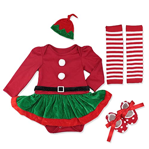 Tenue de Noël bébé fille rouge et vert avec body, tutu, bandeau et chaussures 3-6 mois