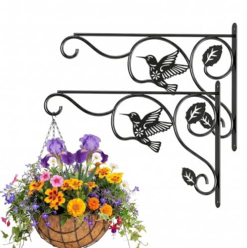 eupdd Blumenampelhalter 2er Set 30cm Blumenampelhalterung aus Metall mit Vogel-Design 12in Robuste Wandhaken für Pflanzen & Vogelhäuschen Dekorative Halterung für Garten & Balkon Schwarz