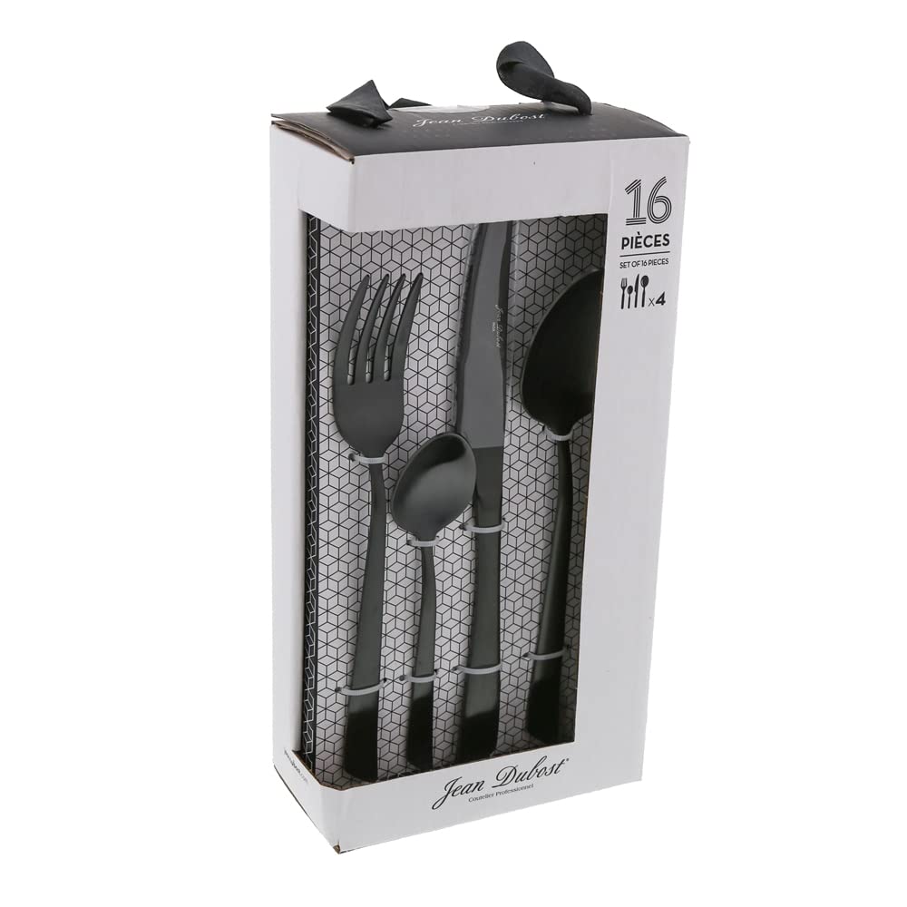 Pradel premium juego de cubiertos de acero inoxidable negro de 16 piezas 40116