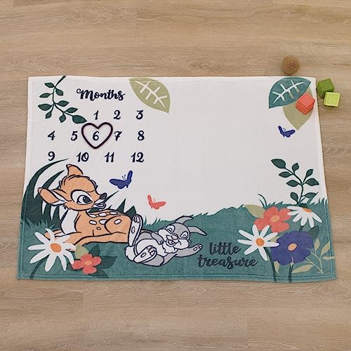 Image of NoJo Disney Bambi White and Green Little Treasure Super Soft Photo Op Milestone Baby Blanket