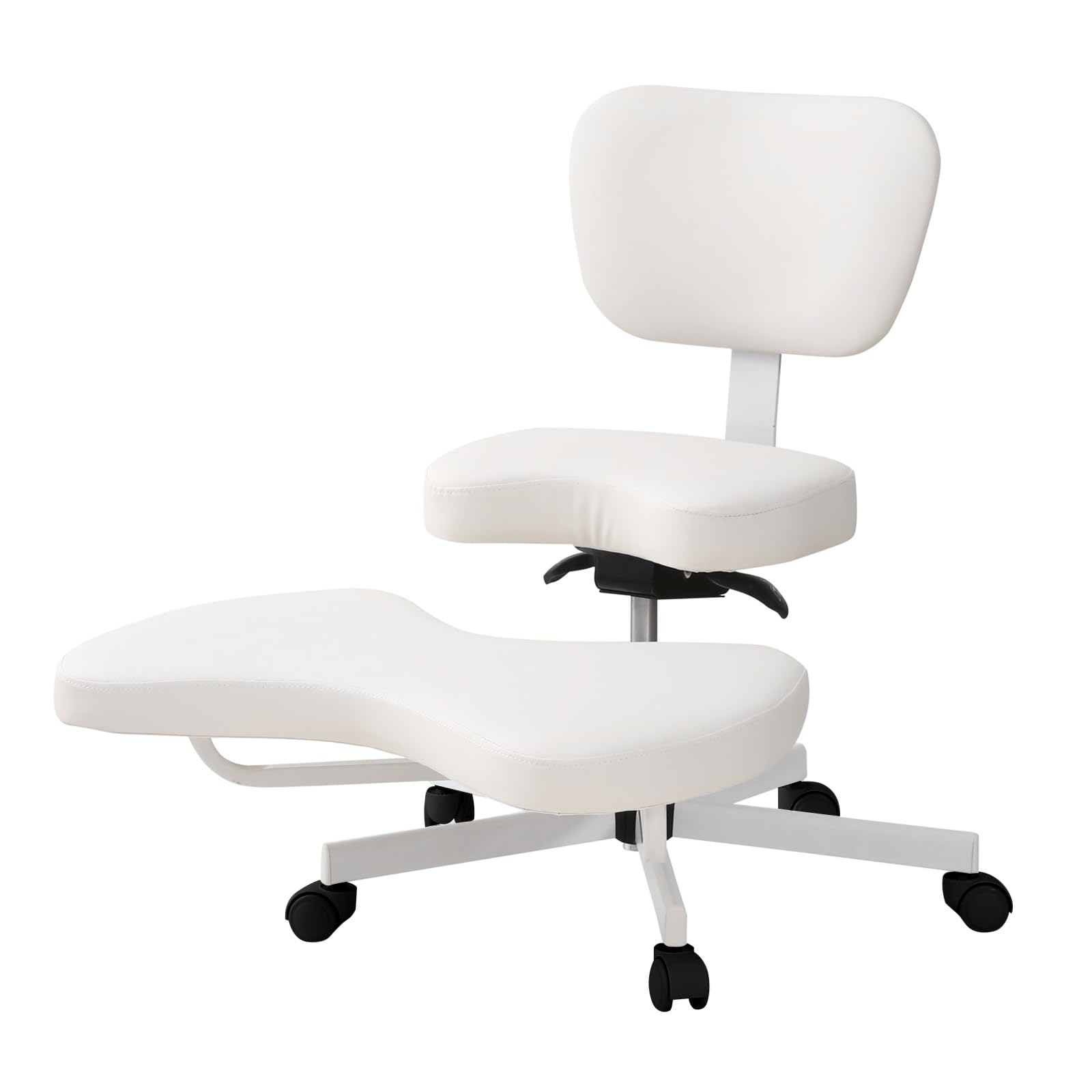 Ergonomischer Meditationsstuhl, ADHS-Stuhl mit Lendenwirbelstütze und Rädern, höhenverstellbar, Bürostuhl mit gekreuzten Beinen und Beinauflage, Criss Cross Chair (weiß)