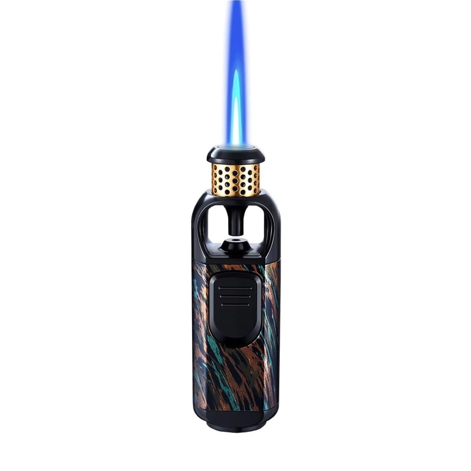 Encendedor de antorcha de butano, resistente al viento, llama azul, recargable, ajustable, multifuncional para camping, barbacoa, aventuras al aire libre, diseño de metal duradero