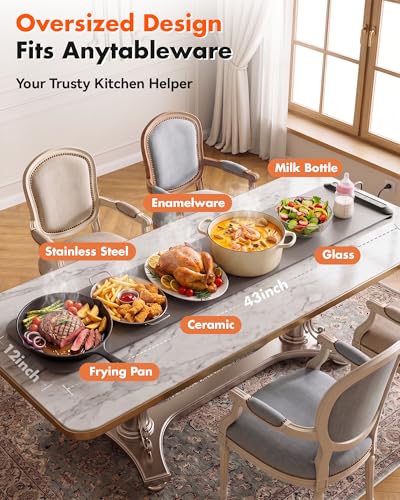 Image of Warming Mat For Food Extra Long 43 inchx12 inch 600W Food Warming Mat Heat Resistant Pad,Chafing Dishes for Buffet 6 Temp 12 Hours,Child Lock,Food Warmers for Parties Buffet for Catering Gatherings
