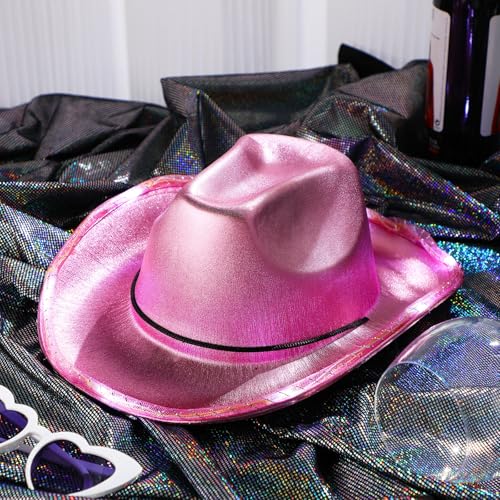 Image of Kigeli 10 Pcs Lights LED Cowboy Hat for Adult LED Flashing Hat for Western Cowboy Women Men Role Play