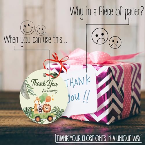 Image of Party Propz Thank You Card Birthday - 21 Pcs, Jungle Thank You Cards For Return Gifts With Ribbon | Birthday Thanks Card(Cardstock) | Thank You Tags For Return Gifts | Happy Birthday Decoration Items