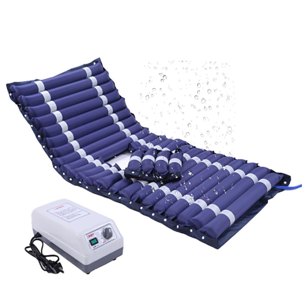 Genérico Colchón Antiescaras con Bomba Silenciosa y Funda Impermeable, Colchón de Presión Alterna de 195 X 90 Cm Mayor Comodidad para Camas de Hospital y de Enfermería,Dark Blue