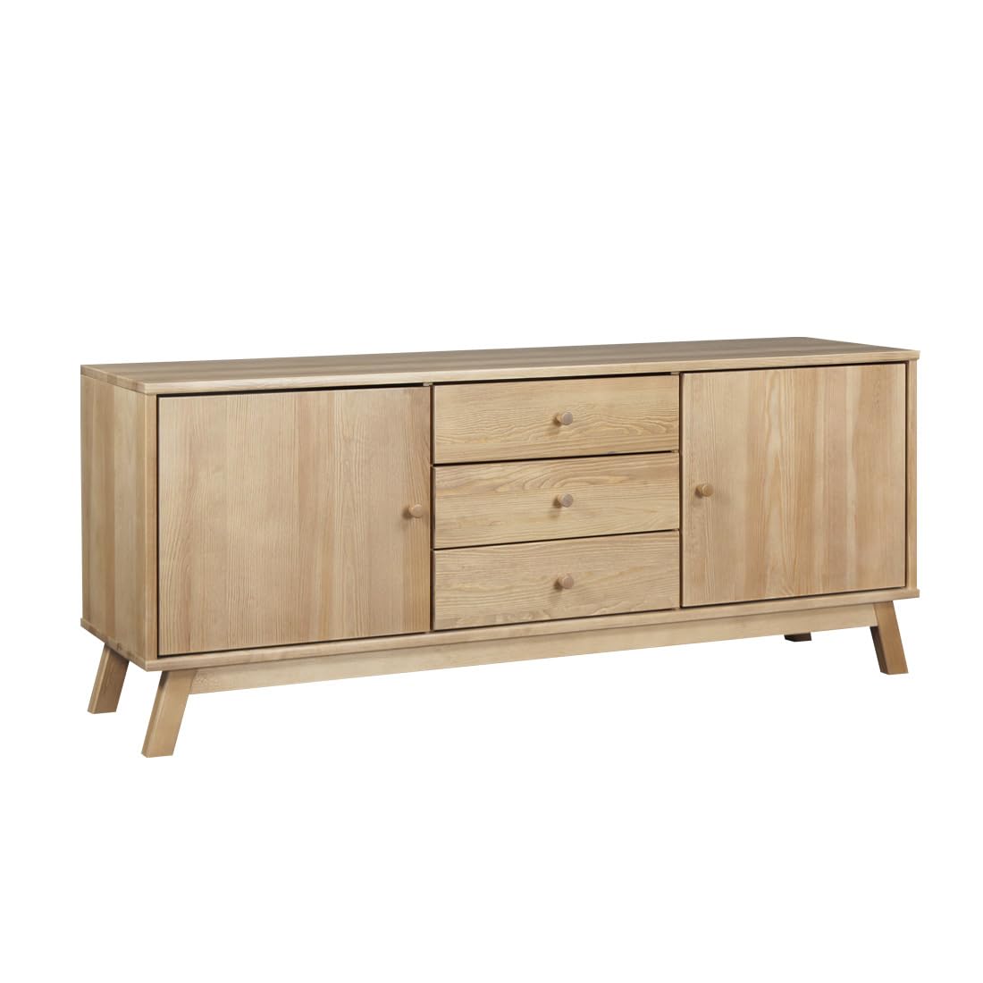 Meble Doktór Kommode Oregon 65,5x160x45 cm Aufbewahrungsschrank mit 3 Schubladen - Zwei Schränke mit Türen – Sideboard - Sideboard Holz – Kiefernholz