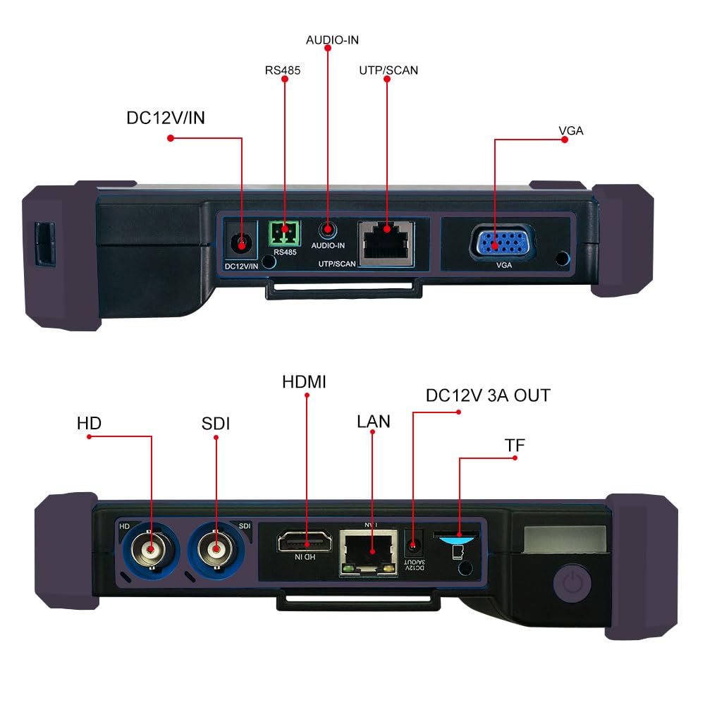 Tester CCTV, Fioletowy 5200C 12MP Tester IPC 8MP/AHD/CVI/TV/SDI kamery CCTV Monitor z VGA dla CFTV(TI-Z9651)