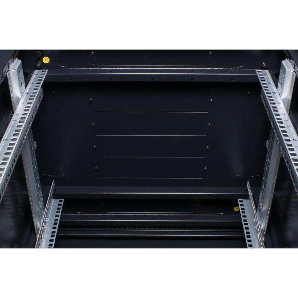 Rockstable 42HE 19 Zoll Serverschrank Netzwerkschrank (BxTxH) 600x600x2000mm mit Glastür - Türanschlag wechselbar - Türen und Seitenwände abnehmbar und verschließbar - Schwarz (RAL 9005)