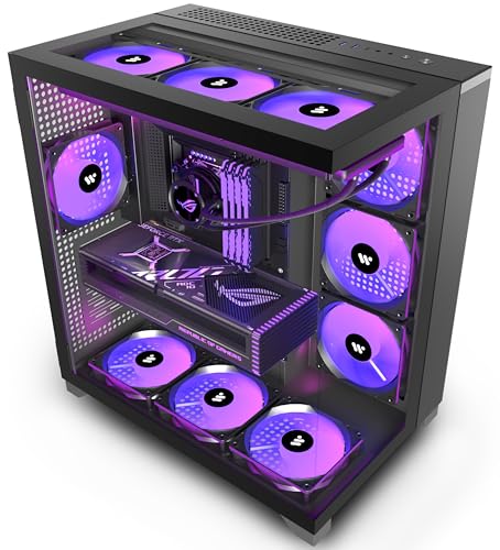 ANSAITE PC CASE ATX 3 PWM ARGB Fans Pre-Installed, Mid-Tower Gaming PC Case,3* Panoramic Tempered Glass Computer Case with Type-C,360mm Radiator Support (W01)