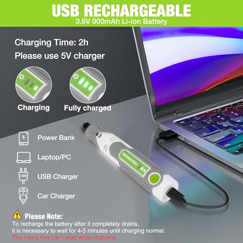 WORKPRO Mini Cordless Rotary Tool 3.6V, Electric Rotary Tool with 70PCS Accessories, 3 Variable Speeds 12000-17000RPM Mini Grinder for Engraving, Sanding, and Polishing, for Light DIY Crafts 7 WORKPRO Mini Cordless Rotary Tool 3.6V, Electric Rotary Tool with 70PCS Accessories, 3 Variable Speeds 12000-17000RPM Mini Grinder for Engraving, Sanding, and Polishing, for Light DIY Crafts - Image 7