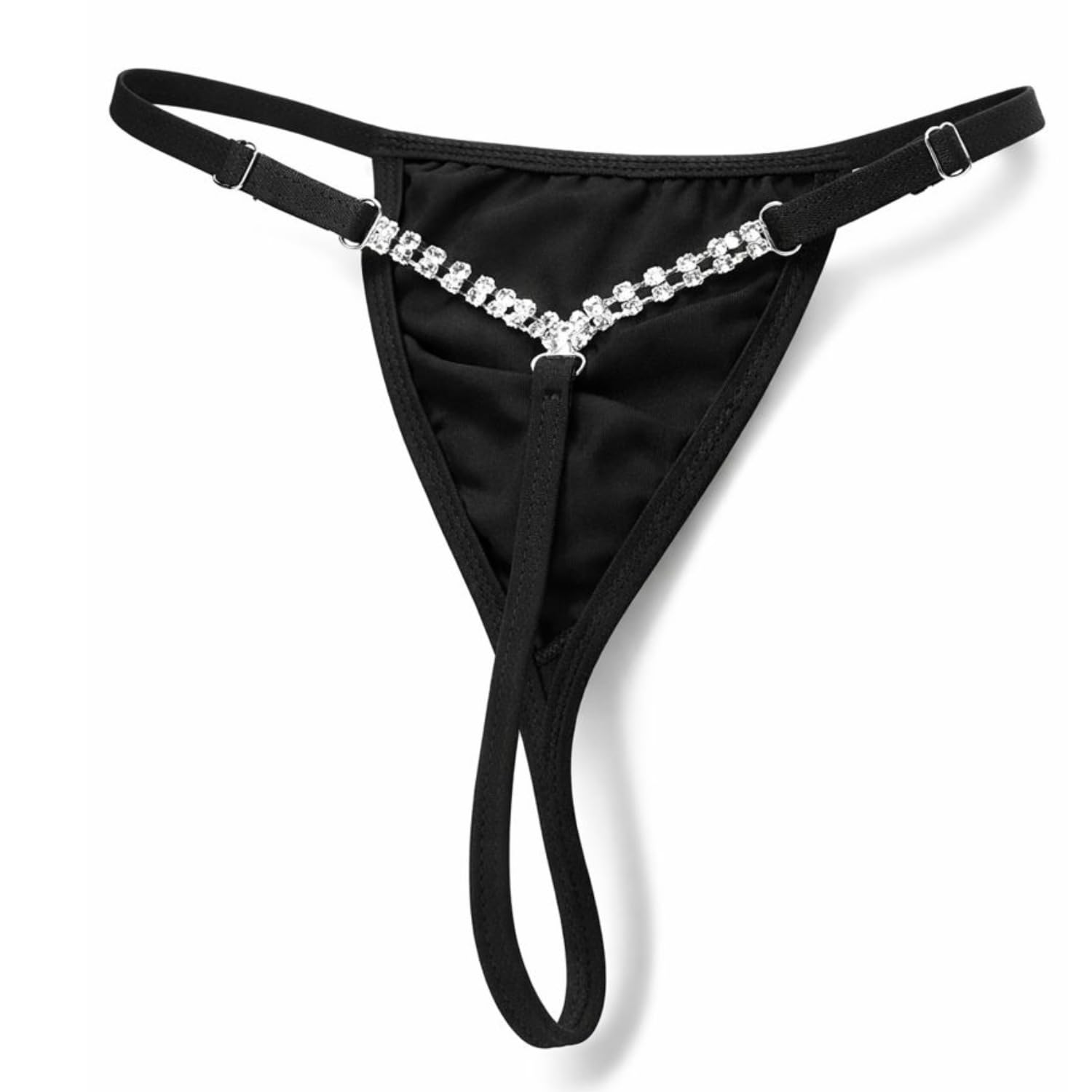 Sexy Crystal Chain Thong Panties - Rhinestone Body Jewelry Bikini G String Underwear, Luxury Lingerie Gift for Women Striped T-Back Glamorous Crystal Bikini Panty | Free Size Black