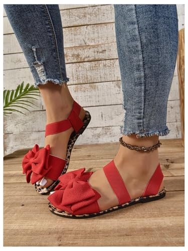 GORGLITTER Women's Bow Tie Leopard Cheetah Print Flats Open Toe Ankle Strap Dressy Sandals4