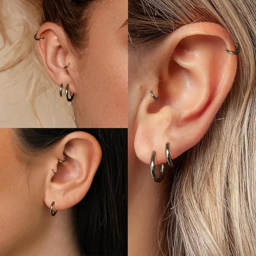 6 Pairs Small Silver Hoop Earrings for Women, Hypoallergenic 14K Gold Plated Stainless Steel Huggie Hoop Earrings Set for Sensitive Ears, Tiny Cartilage Conch Helix Earrings for Multiple Piercing Jewelry 6mm 8mm 10mm4