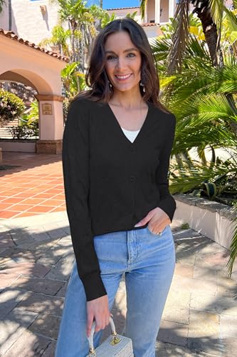 Image of Arach&Cloz Women's Soft Cropped Cardigan Casual Lightweight Shrug Sweater Tops
