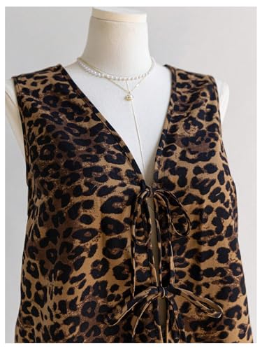Floerns Women's Plus Size Cheetah Vest Sleeveless Tie Front Leopard Going Top Tops3