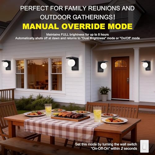 Image of LED Outdoor Wall Lights, Frosted Glass Globe Shade Motion and Photocell Sensor Modern Sconce, 12 Watt 3000 Kelvin Waterproof Porch Wall Light for Patio, Front Door, Garage, Hardwired, 1 Pack, Black