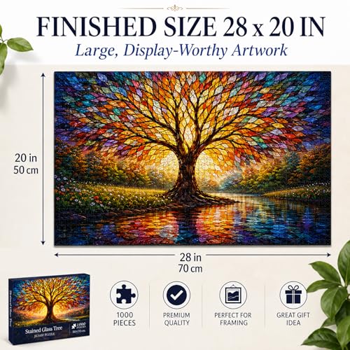 Rompecabezas Tree of Life para adultos, 1000 piezas, estilo vidrieras miniatura 4