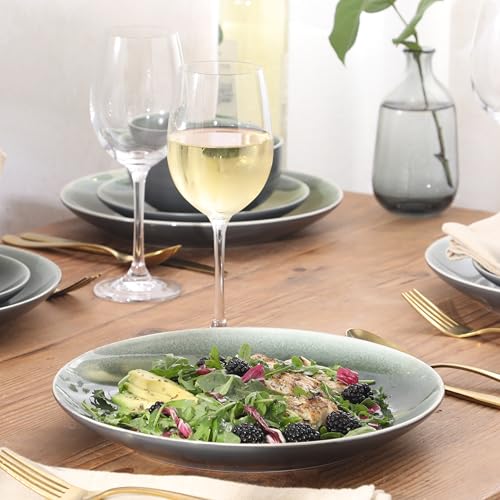 Image of Gibson Elite Pine Coast Plates and Bowls Sets, 12-Piece Stoneware Dinnerware Sets, Reactive Glaze Dish Set - Green