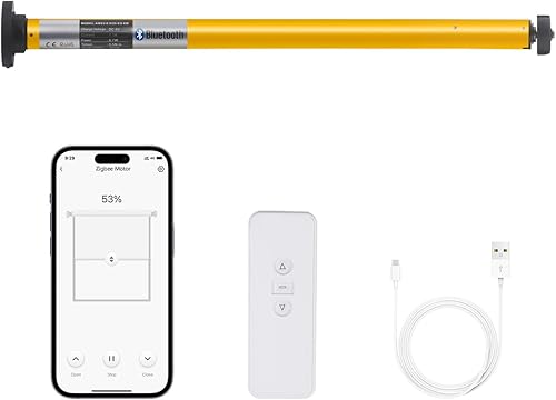 Persianas Bluetooth Alexa de 1 1/4 pulgadas, motor de persiana enrollable WiFi, tubo existente de 1.25 pulgadas, control remoto recargable para