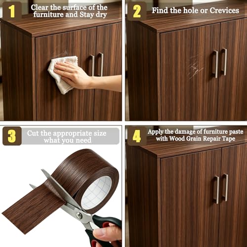 Image of GSCIT Club Brown Walnut Wallpaper, 2.4 inch X 15ft Self Adhesive Wood Grain Repair Tape Walnut Repair Patch for Tables, Chairs, Baseboards, Doors, Windows, Floors, Handicraft DIY.