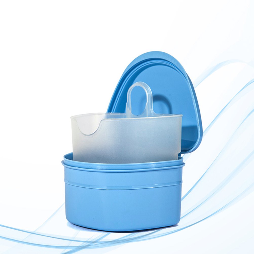 ROSENICE Boîte de Prothèse Dentaire Boîte de Rangement pour trempage de dentier avec conteneur suspendu (Bleu clair)
