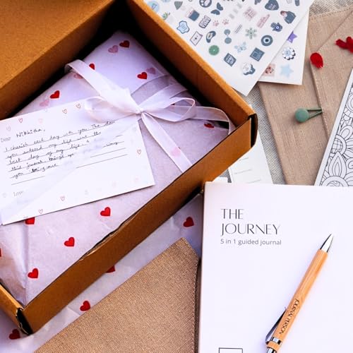 Image of Be My Valentine Gift Set - Luxury Stationery Kit, Guided Hardbound Journal, TJute Bag, Stickers, Gratitude Card, Bookmark, bamboo pen - Curated for Stationery Lovers