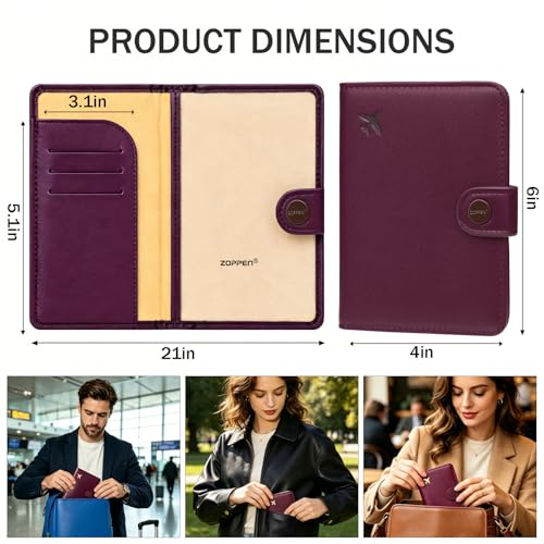 Image of ZOPPEN Passport Holder RFID Blocking Travel Wallet, Grape Purple | Passport Cover with Multiple Card Slots, Water-Resistant & Easy-Carry, Must-Have Travel Accessory for Men & Women.
