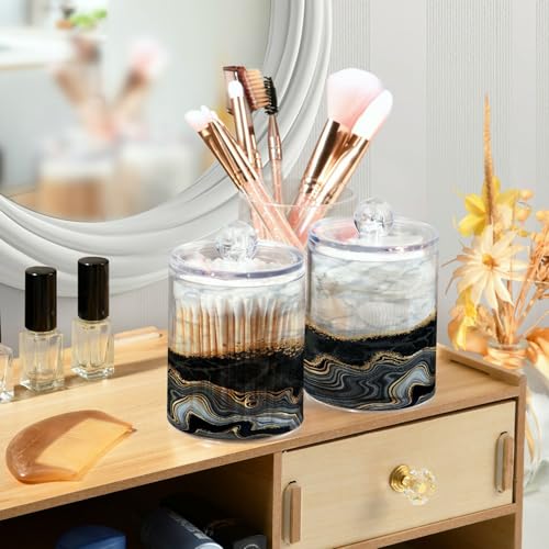 Contenedores de hilo y bastoncillos botes de almacenamiento para baño diseño mármol 2 unidades 4