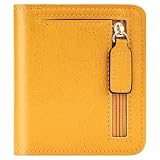 Gostwo Small Wallets Woman, Compact Bifold Wallet Women Rfid Blocking Card Holder, Mini Slim Wallet for Women, Billfolds Thin Leather Zipper, Gift for Ladies Teen Girls with ID Window,Wax Yellow