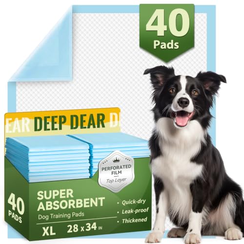 Image of DEEP DEAR XLarge Dog Pads 28 inchx34 inch, 40 Count Puppy Pads for Potty Training, Heavy Duty Pee Pads for Dogs, Dog Potty Pads for Pups, Kittens, Rabbits, Quick Drying & No Leaking Pet Pads for Housetraining