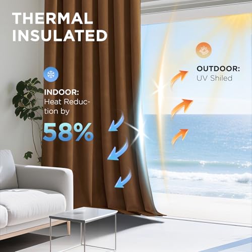 Image of Joydeco Golden Brown 100% Blackout Curtains 96 Inches Long 2 Panels Set, Black Out Curtain for Bedroom Living Room, Heavy Luxury Thermal Insulated Velvet Curtains Rod Pocket Back Tab, 52W x 96L