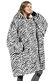 Catalonia Zebra Print Oversized Wearable Blanket Hoodie Sweatshirt, Comfortable Sherpa Lounging Pullover for Adults Men Women Teenagers Wife Girlfriend