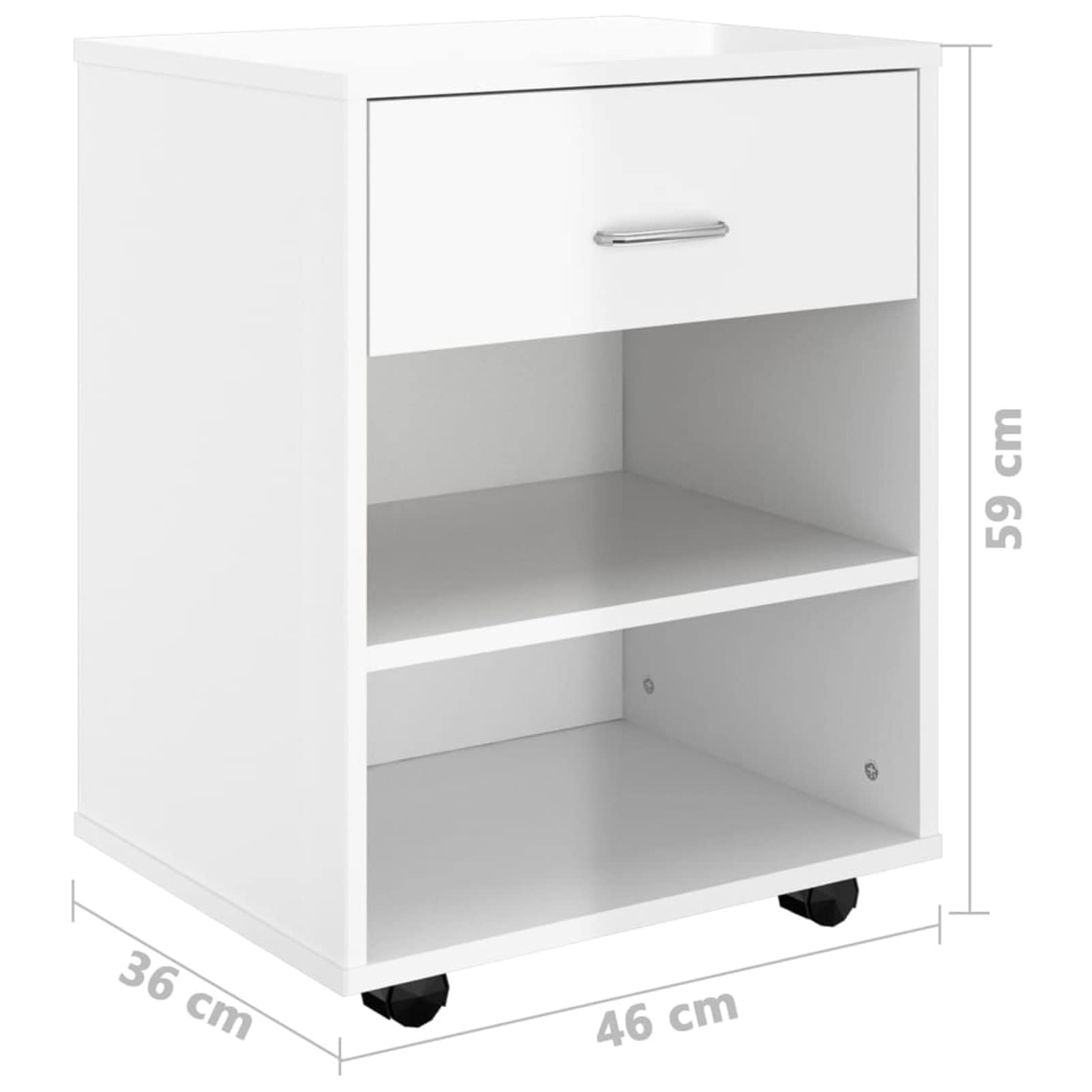 Mobiletto con Ruote Bianco Lucido 46x36x59 cm Legno Multistrato,Mobiletto con Rotelle,Armadi Archivio,Mobiletto Basso,Mobiletto-808473