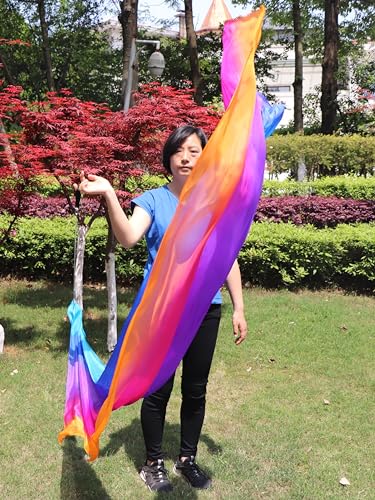 Winged Sirenny 90" Play Silk Scarf with Poi Ball, Colorful Silk Flag Ribbon Streamer, Belly Dance Practice VOI, Single Piece (Iridescence)4