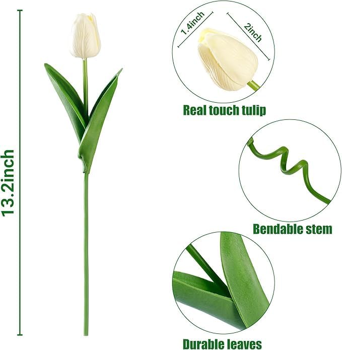 Image of Garden Art Artificial Tulip Flowers (Pack of 5) | Real Touch Silicone Single Stem Tulips for Home Decor, Living Room, Office, Vase & Wedding Decoration GAASTFB-1H-33CR (Cream)