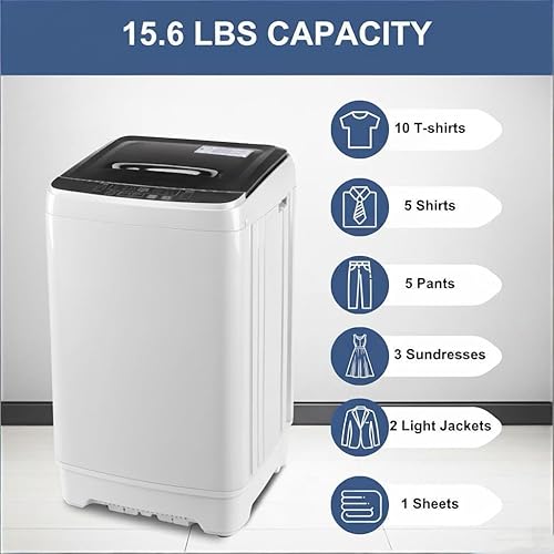 Miniatura 3 de Lavadora automática de 15.6 libras con 10 programas, pantalla LED, 8 niveles de agua, lavadora compacta de alta eficiencia para apartamentos, casas