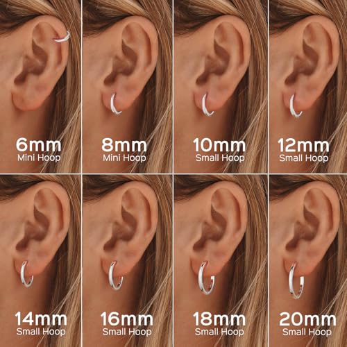 ChicSilver 925 Sterling Silver Huggie Hoop Earrings Small Hoop Earrings for Women Hypoallergenic Silver Huggie Earring Cartilage Earrings for Women (6/8/10/12/14/16/18/20MM) 5